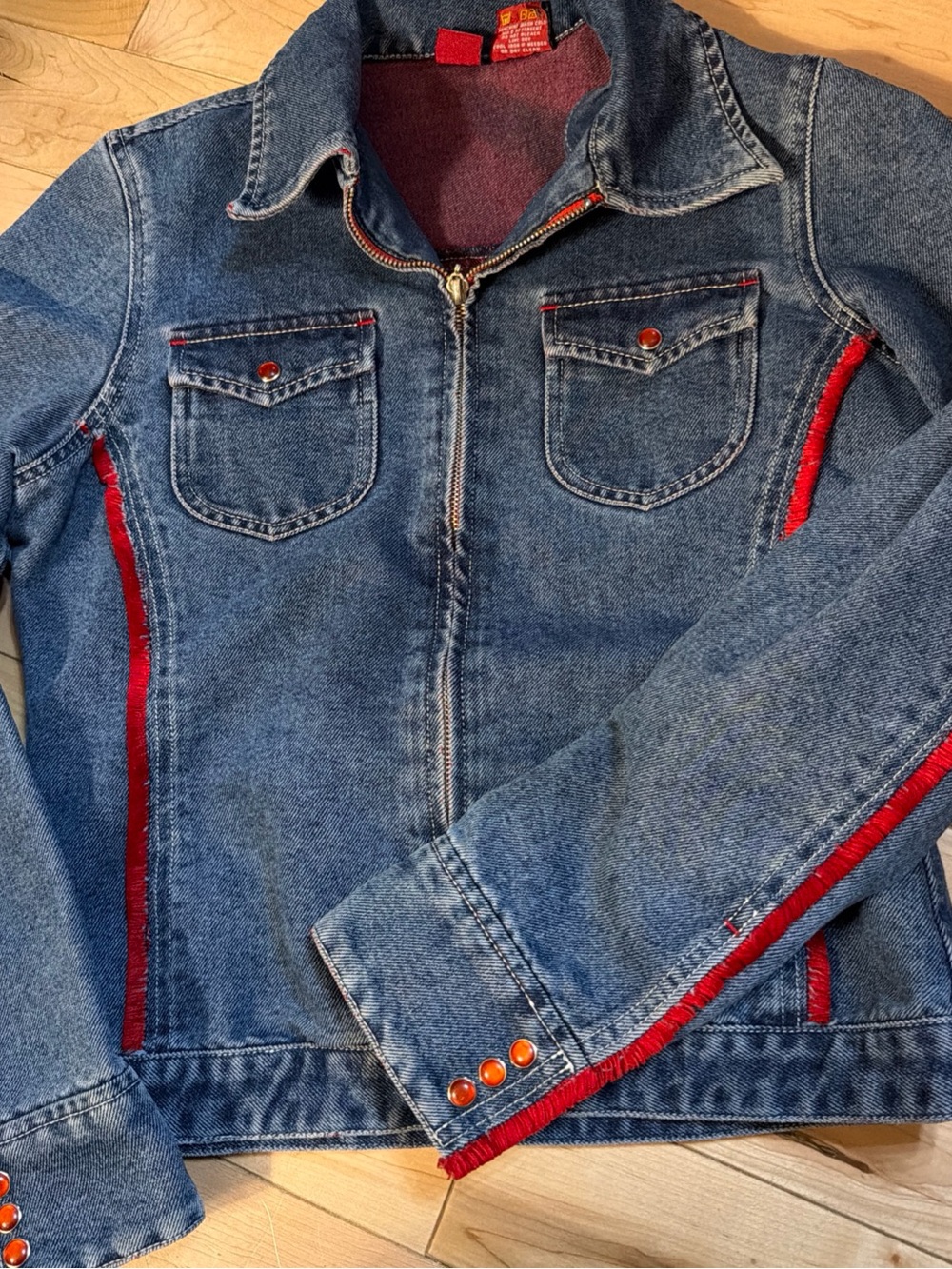 Women’s Blue Denim Jacket with Red Trim